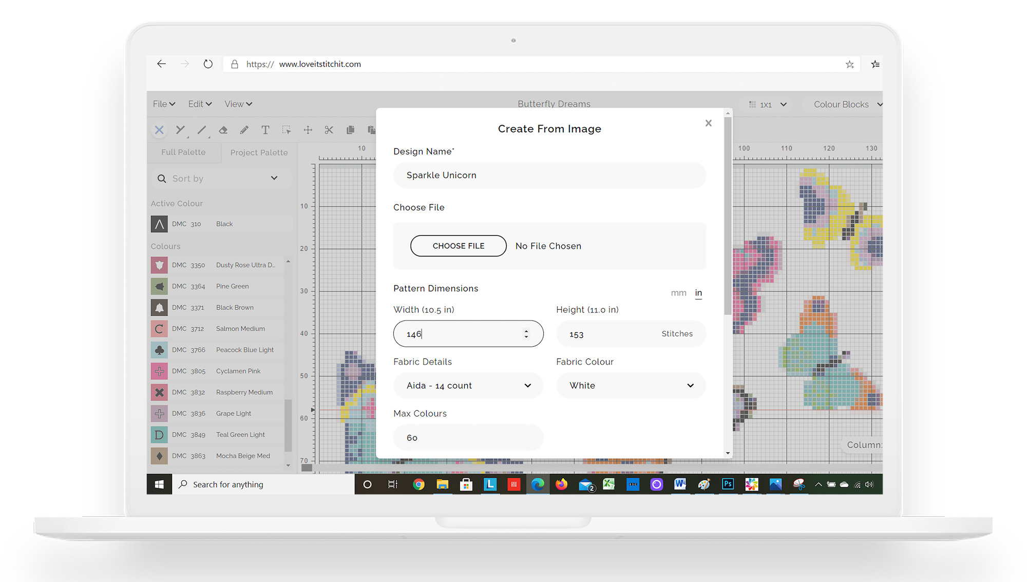 Designer app displayed in a laptop